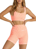 Aoysky Womens Orange Gingham Workout Set