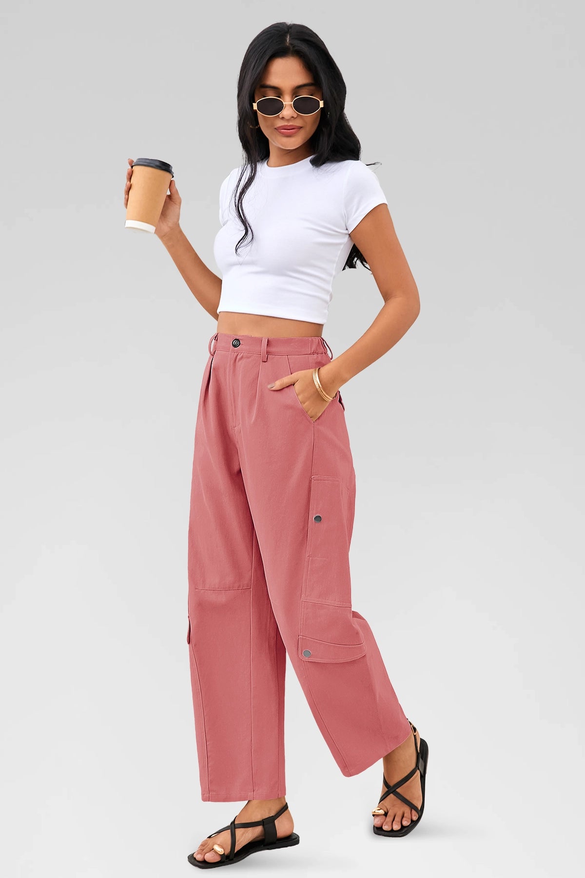 Aoysky Womens Dusty Pink Barrel Pants
