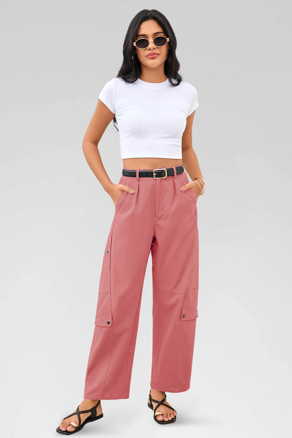 Aoysky Womens Dusty Pink Barrel Pants