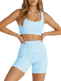 Aoysky Womens Light Blue Gingham Workout Set