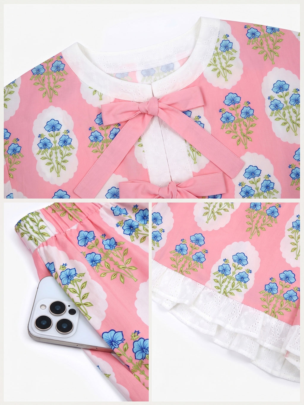 Aoysky Womens Light Pink Floral Ruffle Short Set