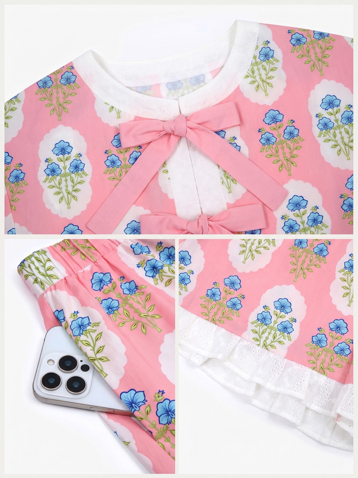 Aoysky Womens Light Pink Floral Ruffle Short Set