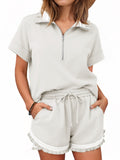Aoysky Womens Light Khaki Ruffle Short Set