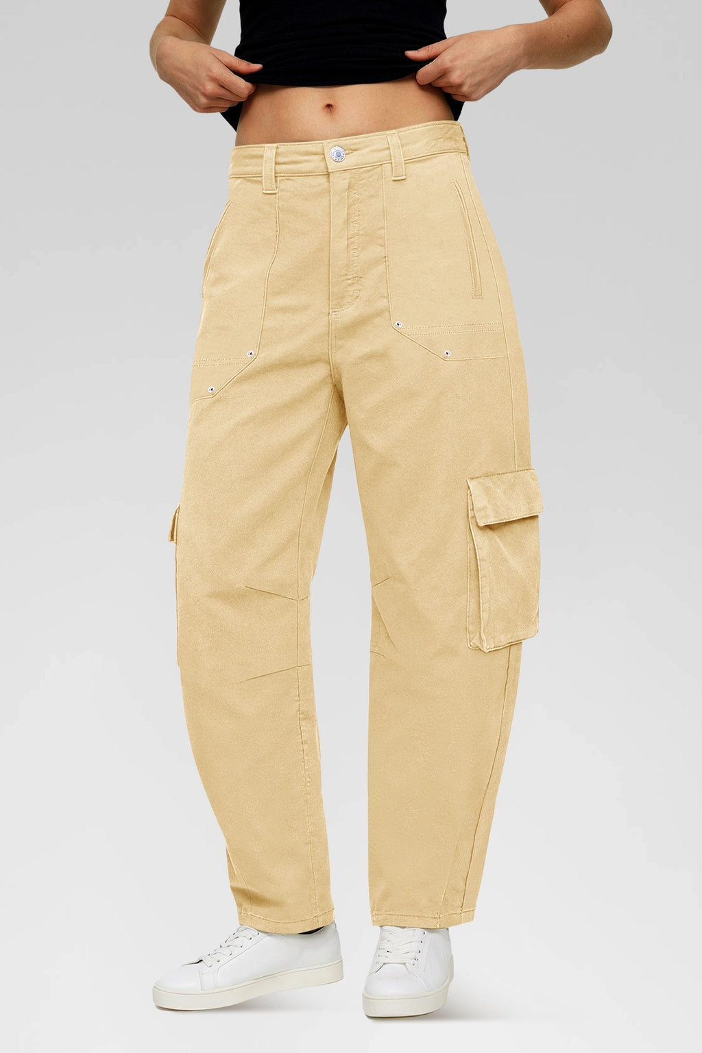 Aoysky Womens Light Khaki Wide Leg Baggy Cargo Pants