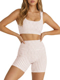 Aoysky Womens Light Khaki Gingham Workout Set