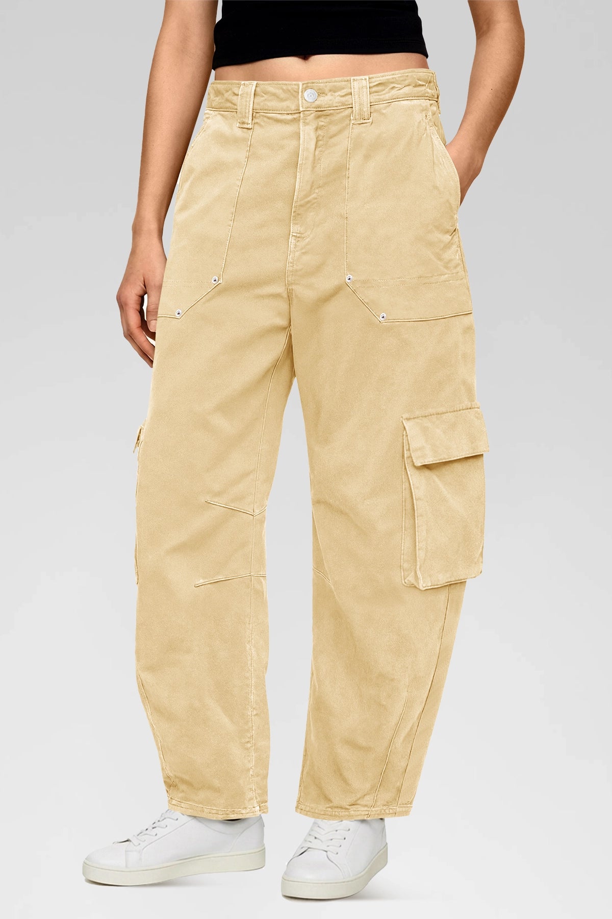 Aoysky Womens Light Khaki Wide Leg Baggy Cargo Pants