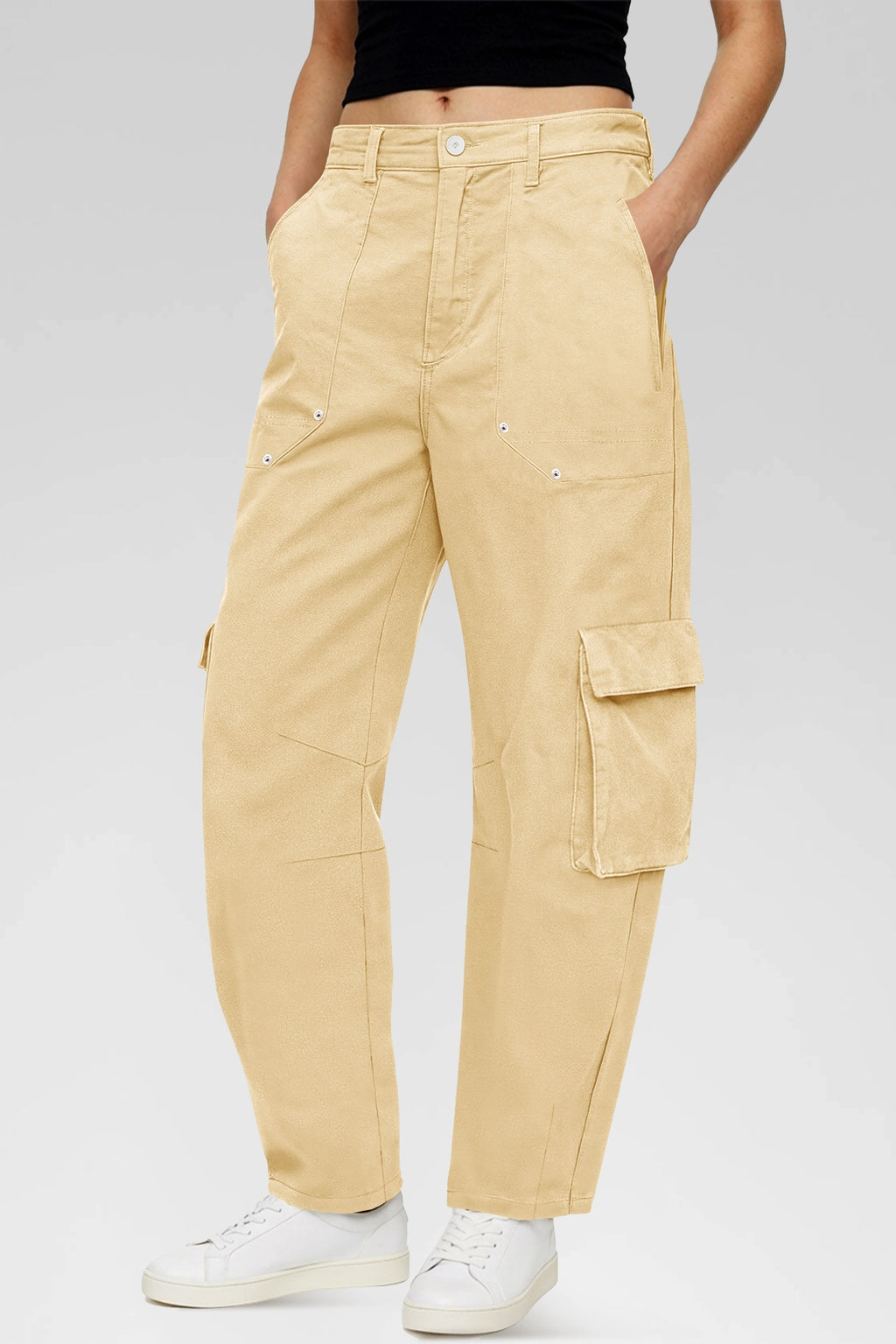 Aoysky Womens Light Khaki Wide Leg Baggy Cargo Pants