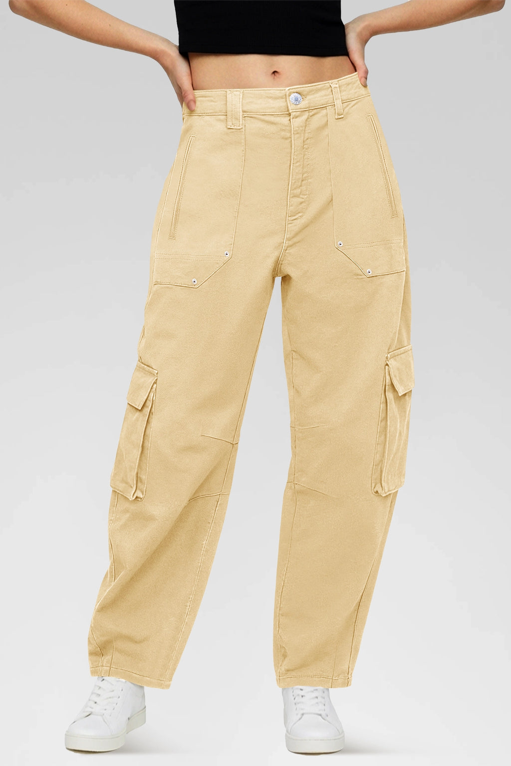 Aoysky Womens Light Khaki Wide Leg Baggy Cargo Pants
