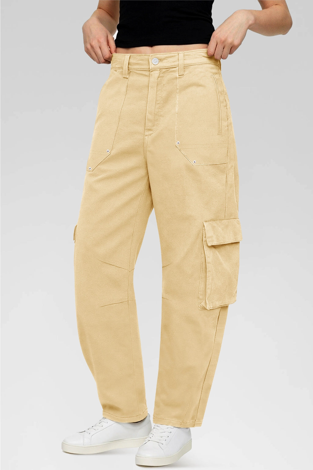 Aoysky Womens Light Khaki Wide Leg Baggy Cargo Pants