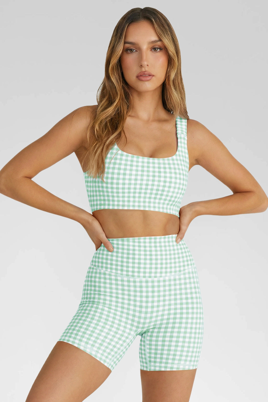 Aoysky Womens Green Gingham Workout Set