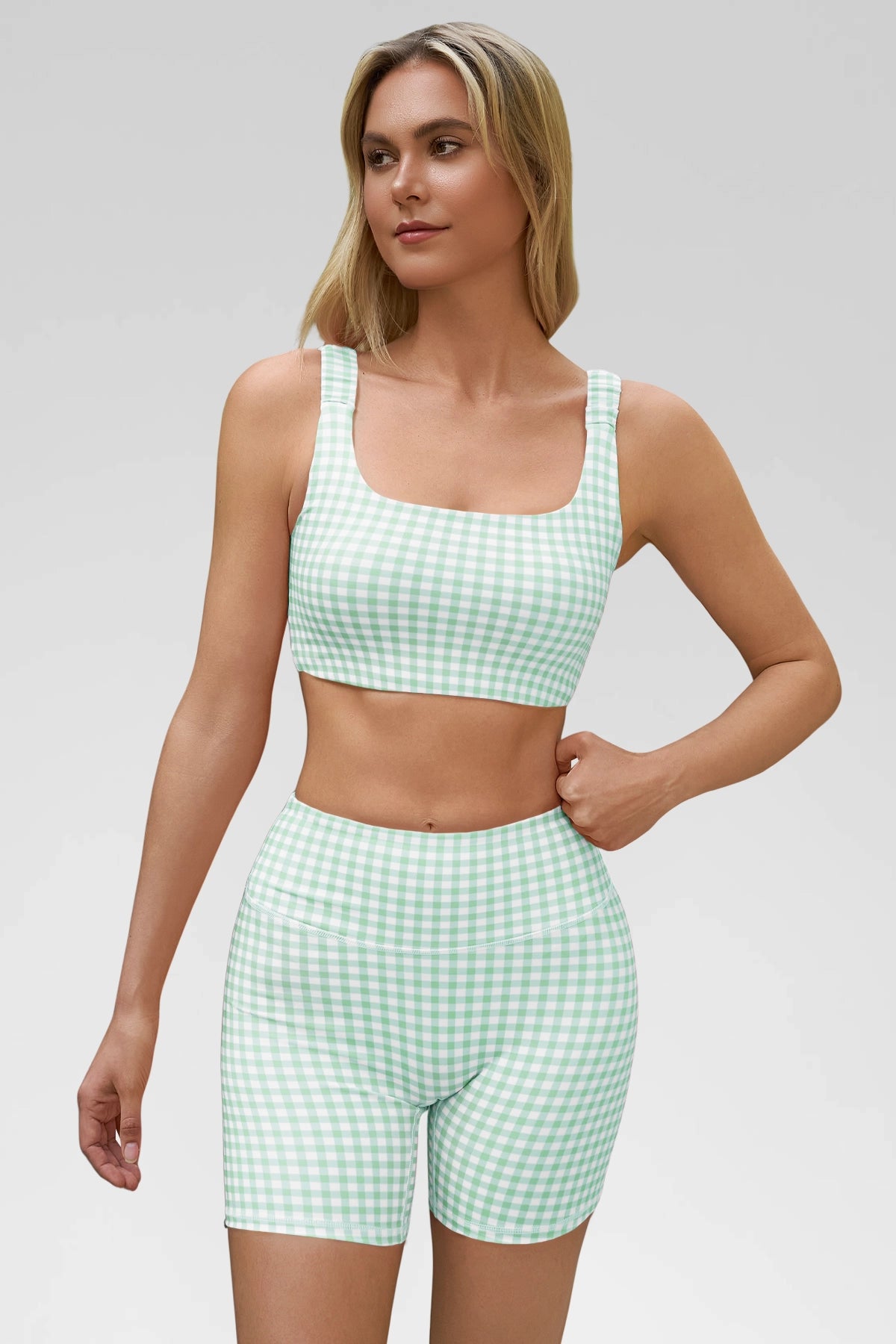 Aoysky Womens Green Gingham Workout Set
