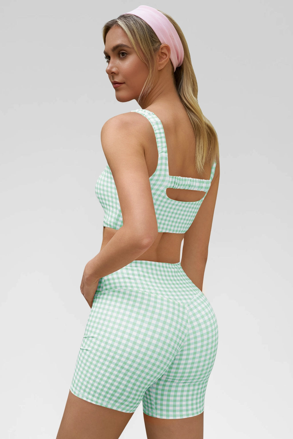 Aoysky Womens Green Gingham Workout Set