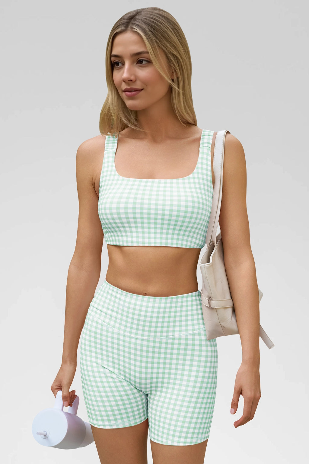 Aoysky Womens Green Gingham Workout Set