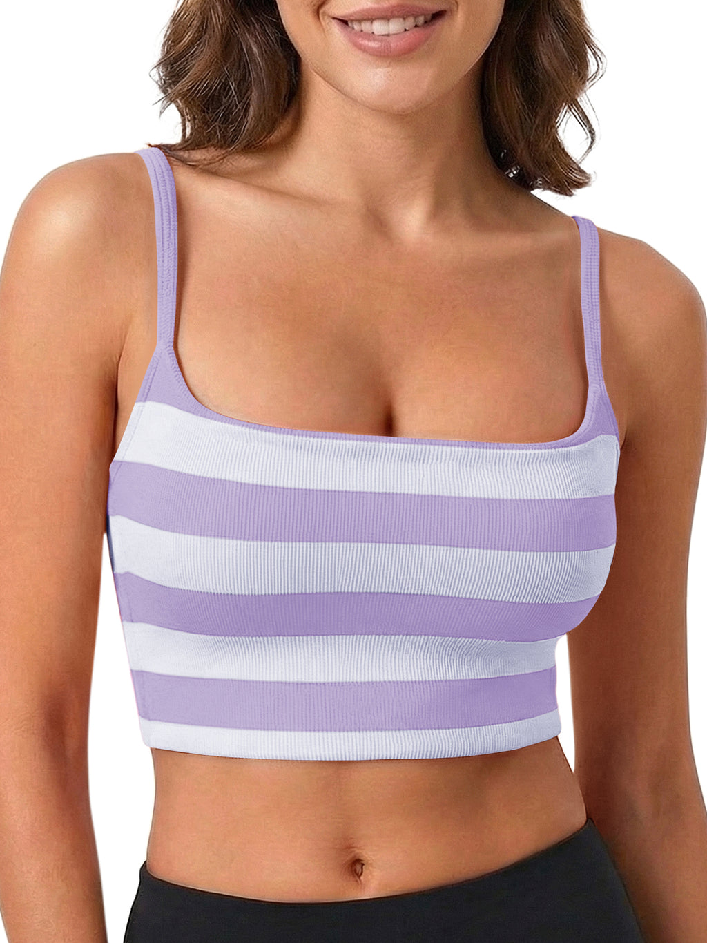 Aoysky Womens Light Purple Striped Square Neck Bra