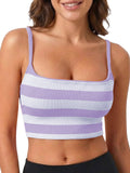 Aoysky Womens Light Purple Striped Square Neck Bra