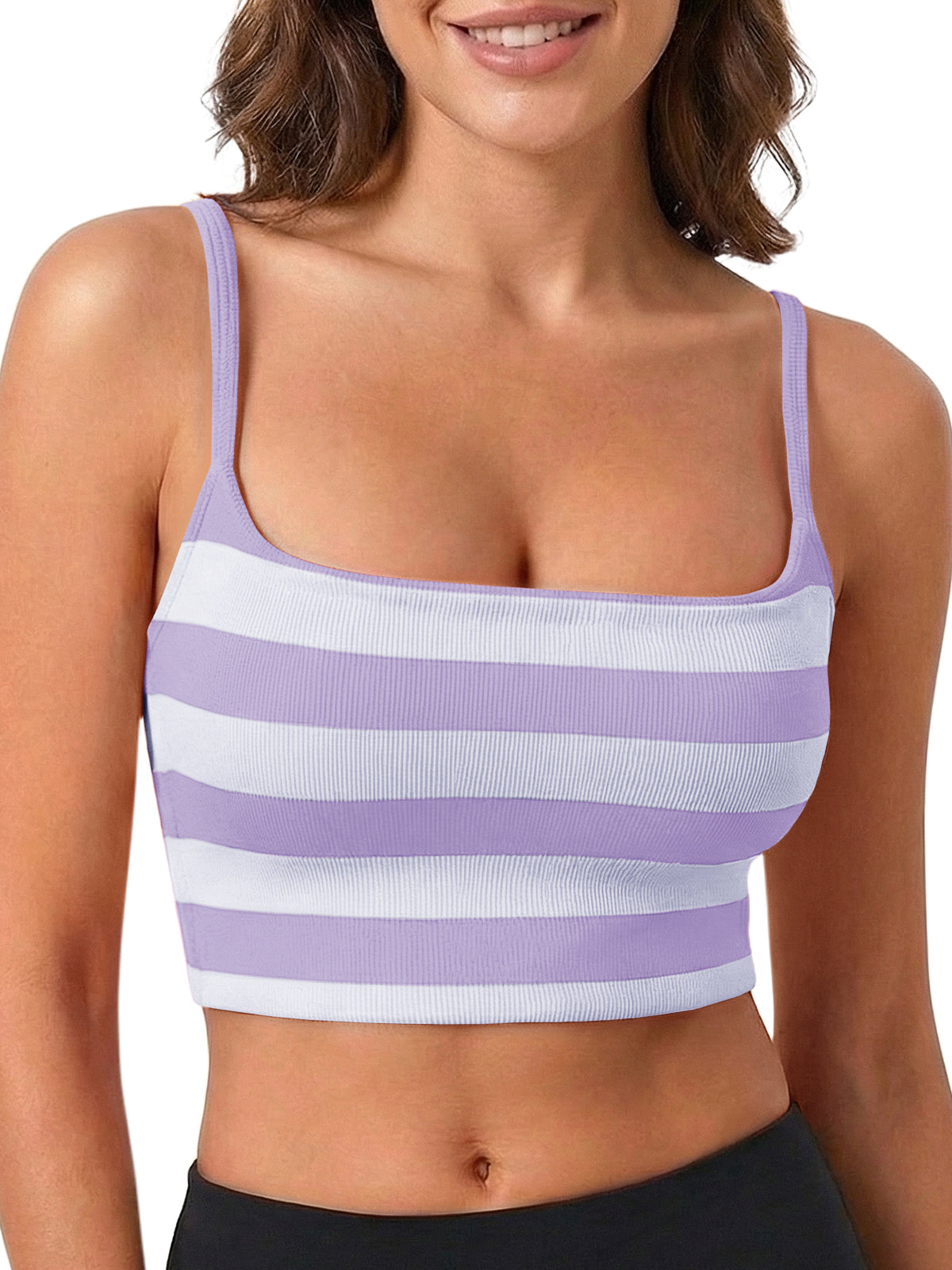 Aoysky Womens Light Purple Striped Square Neck Bra