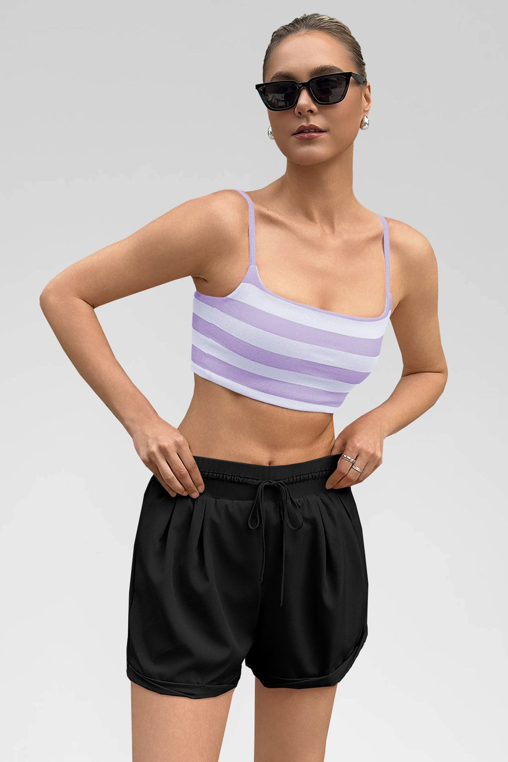 Aoysky Womens Light Purple Striped Square Neck Bra