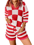 Aoysky Womens Red Striped Knit Short Set