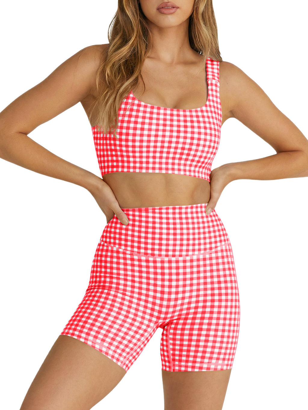 Aoysky Womens Red Gingham Workout Set