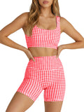 Aoysky Womens Red Gingham Workout Set