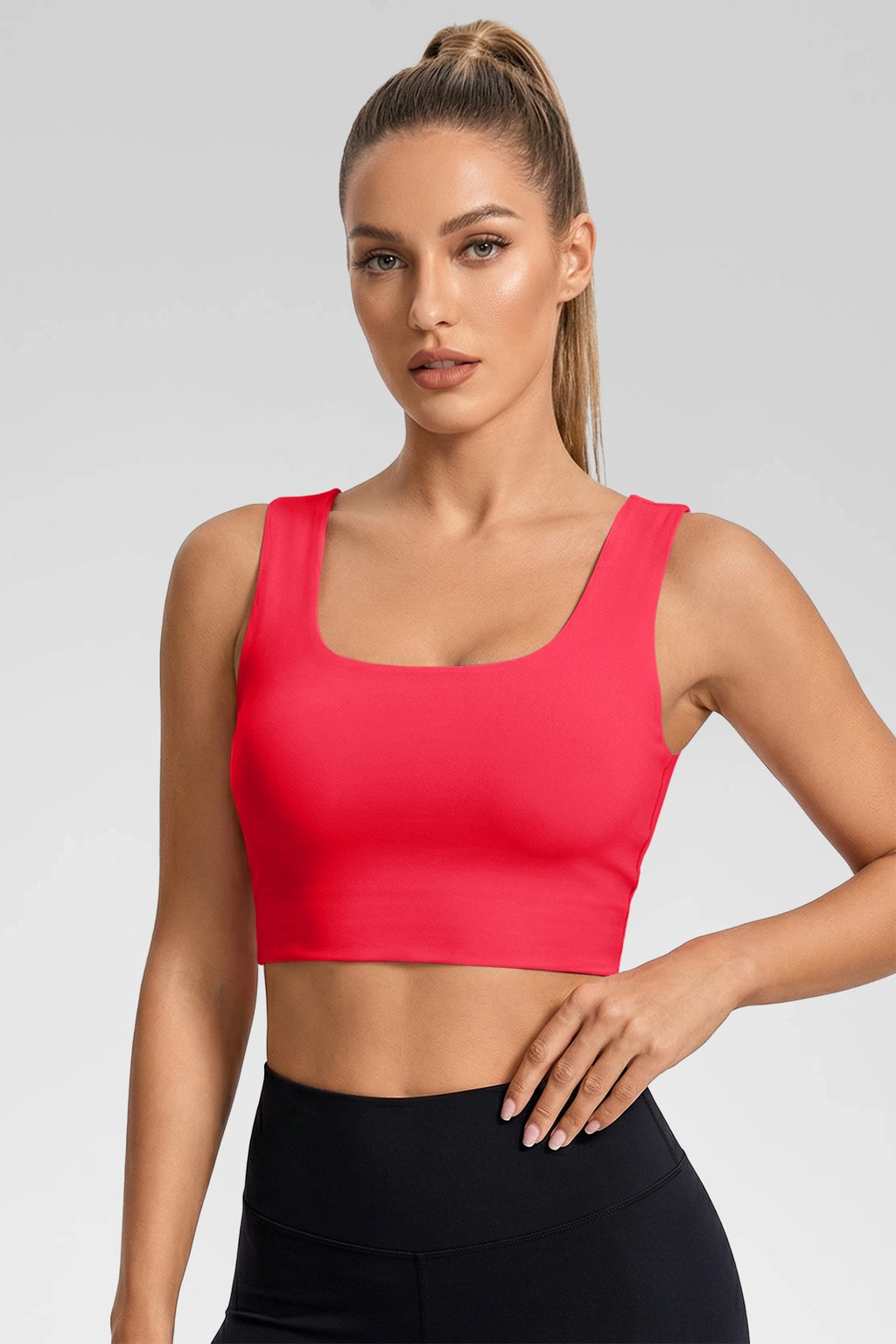 Aoysky Womens Red Square Neck Sports Bra