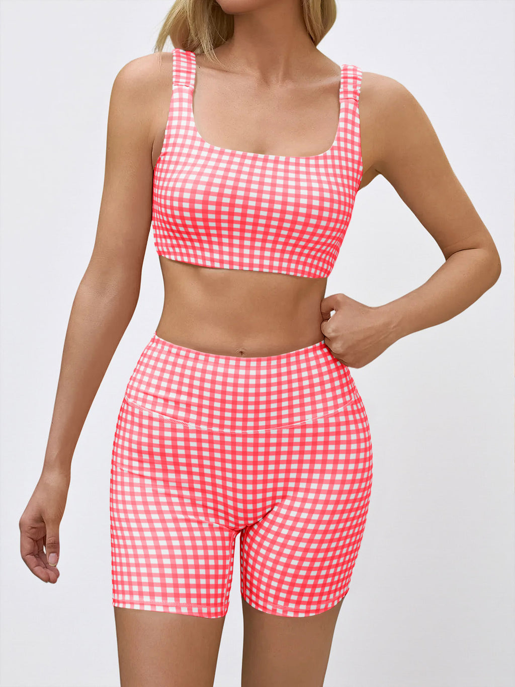 Aoysky Womens Red Gingham Workout Set