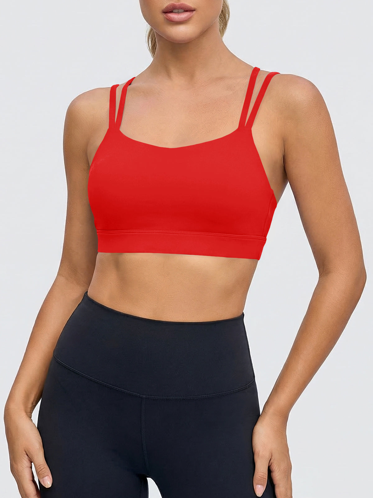 Aoysky Womens Red Strappy Padded Sports Bra