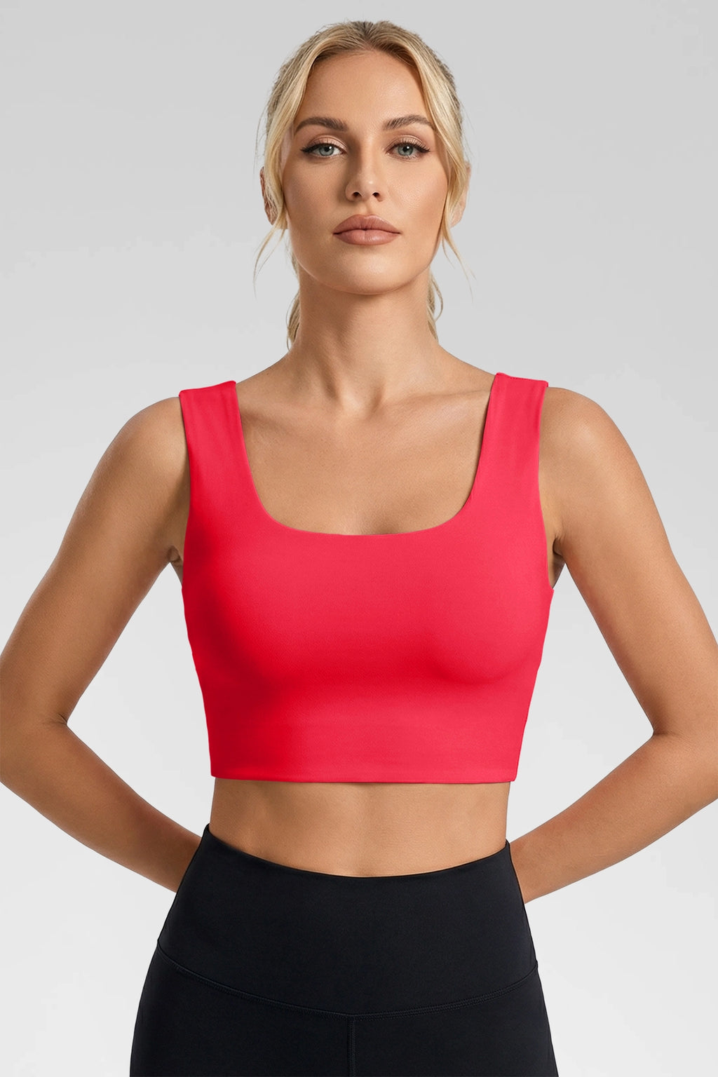 Aoysky Womens Red Square Neck Sports Bra