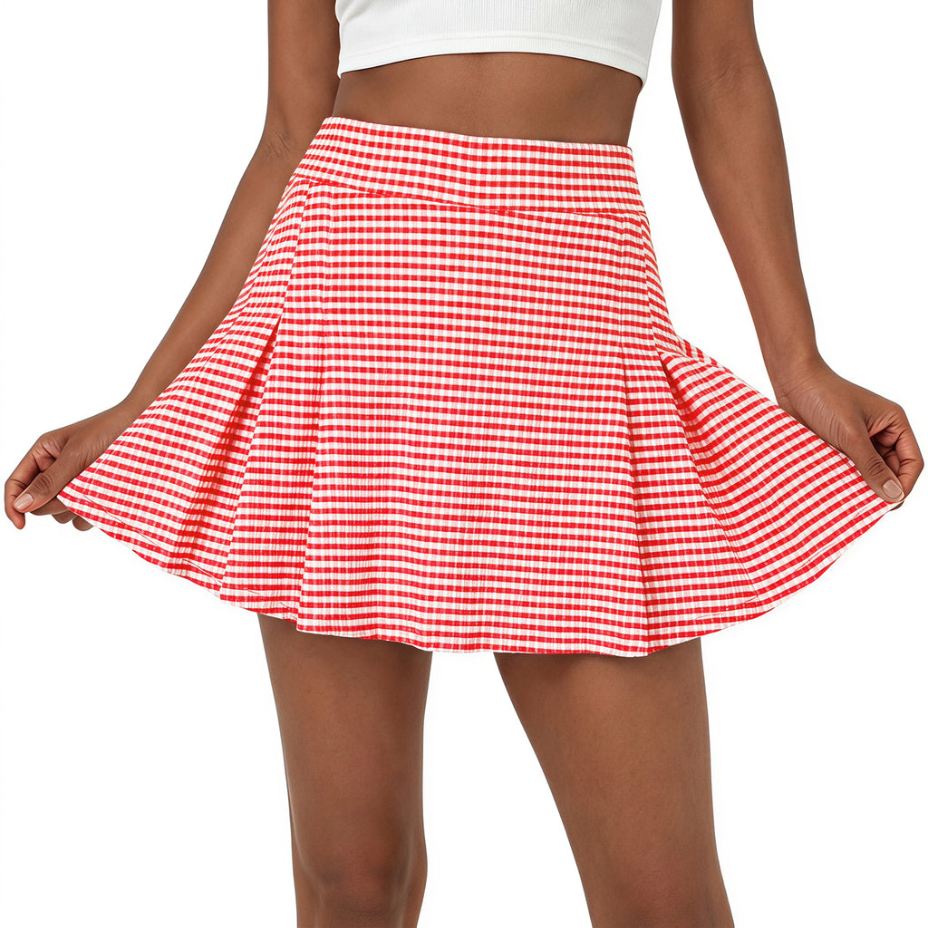 Aoysky Womens Red Plaid Tennis Skort