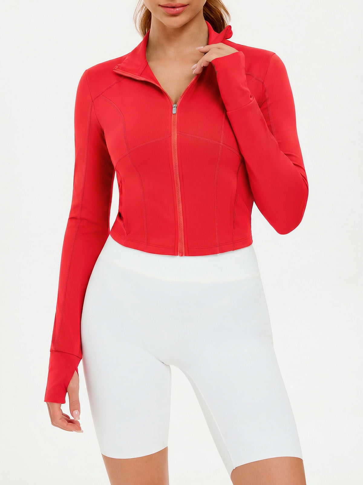 Aoysky Womens Red Cropped Workout Jacket