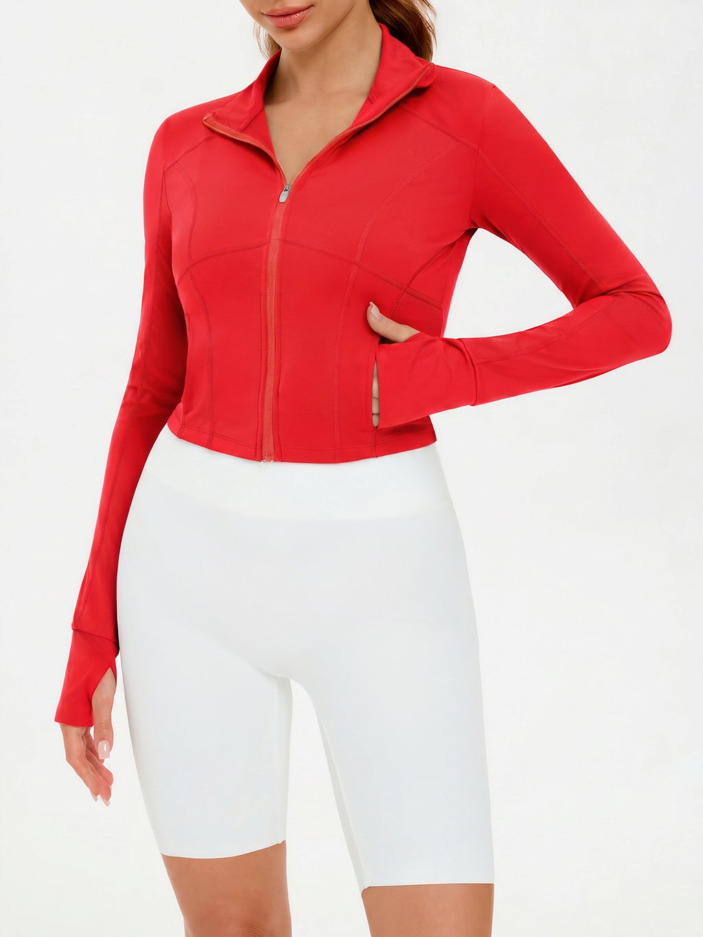 Aoysky Womens Red Cropped Workout Jacket