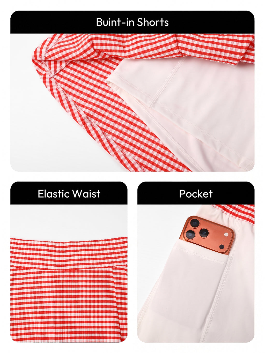 Aoysky Womens Red Plaid Tennis Skort