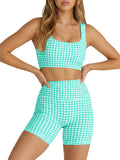 Aoysky Womens Dark Green Gingham Workout Set