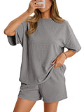 Aoysky Womens Taupe Waffle Knit Short Set