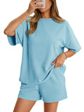 Aoysky Womens Sky Blue Waffle Knit Short Set