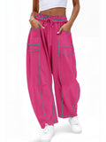 Aoysky Womens Watermelon Red Wide Leg Barrel Pants