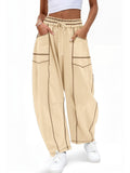 Aoysky Womens Apricot Wide Leg Barrel Pants