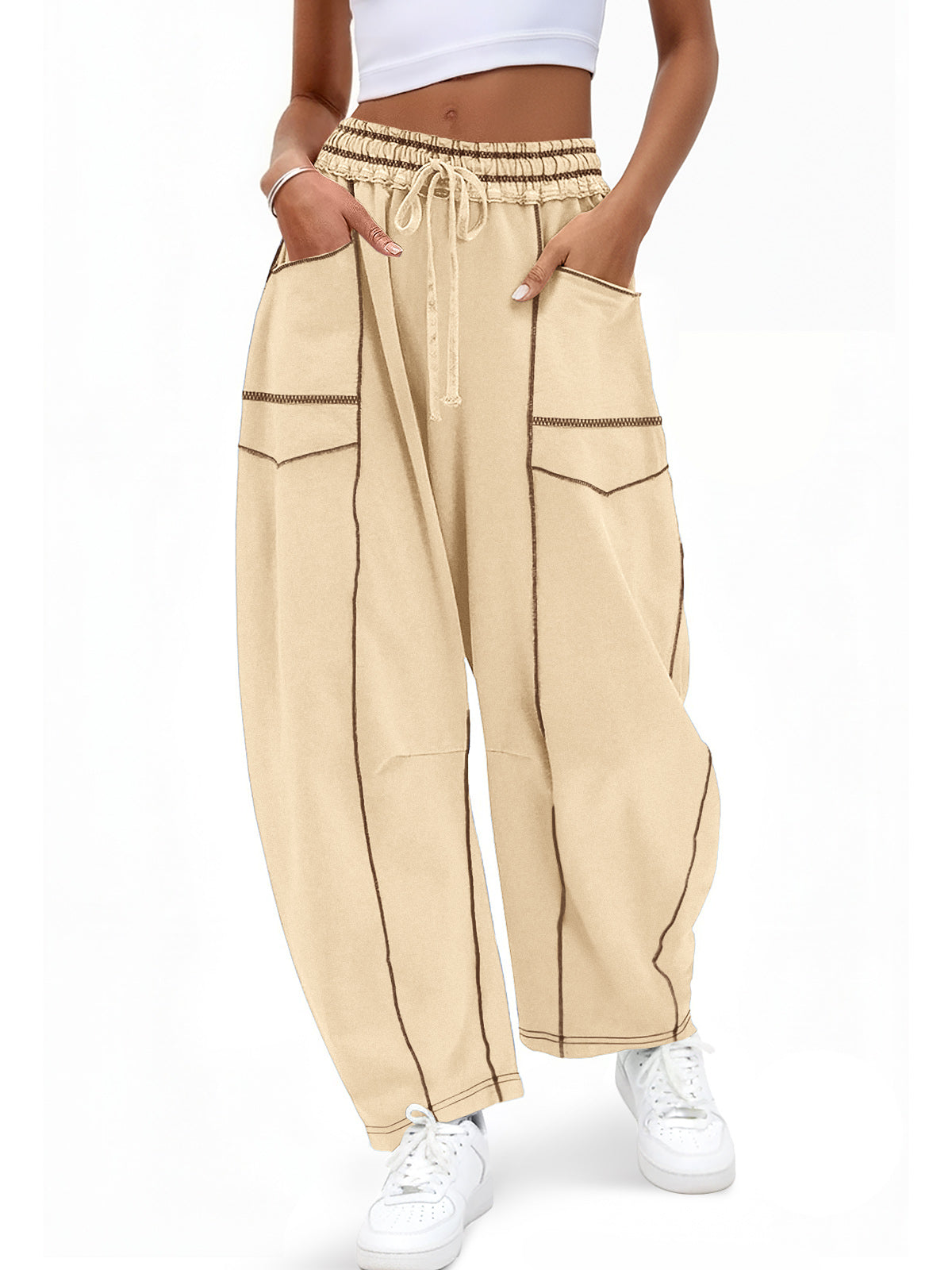 Aoysky Womens Apricot Wide Leg Barrel Pants