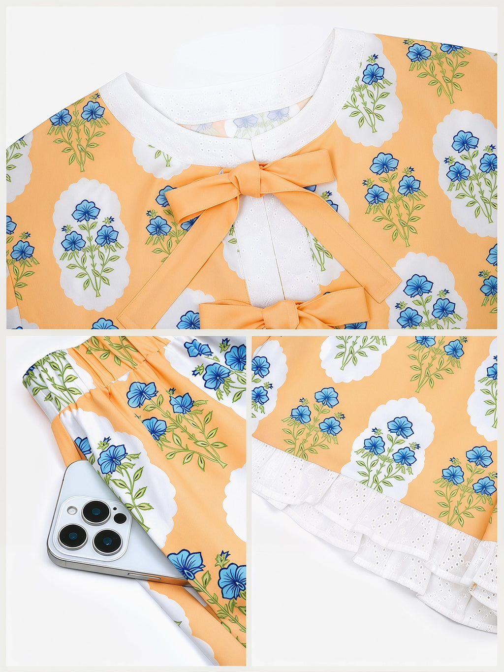 Aoysky Womens Apricot Floral Ruffle Short Set