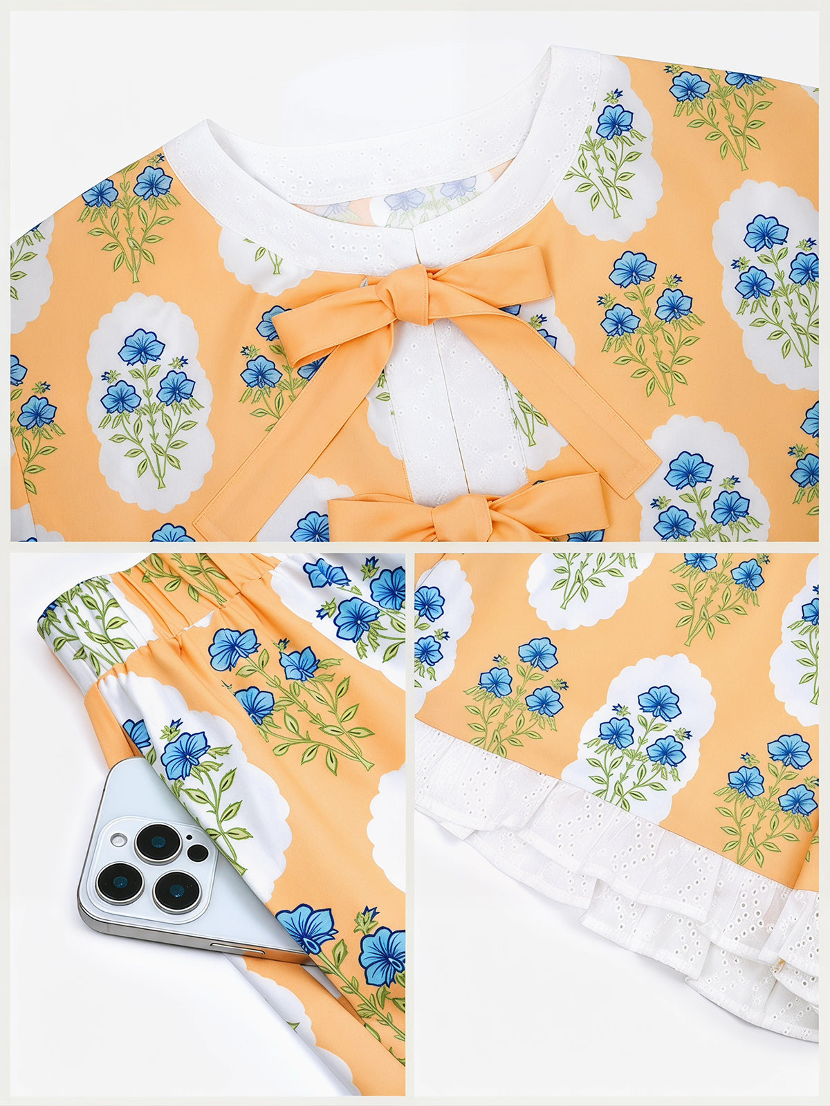 Aoysky Womens Apricot Floral Ruffle Short Set