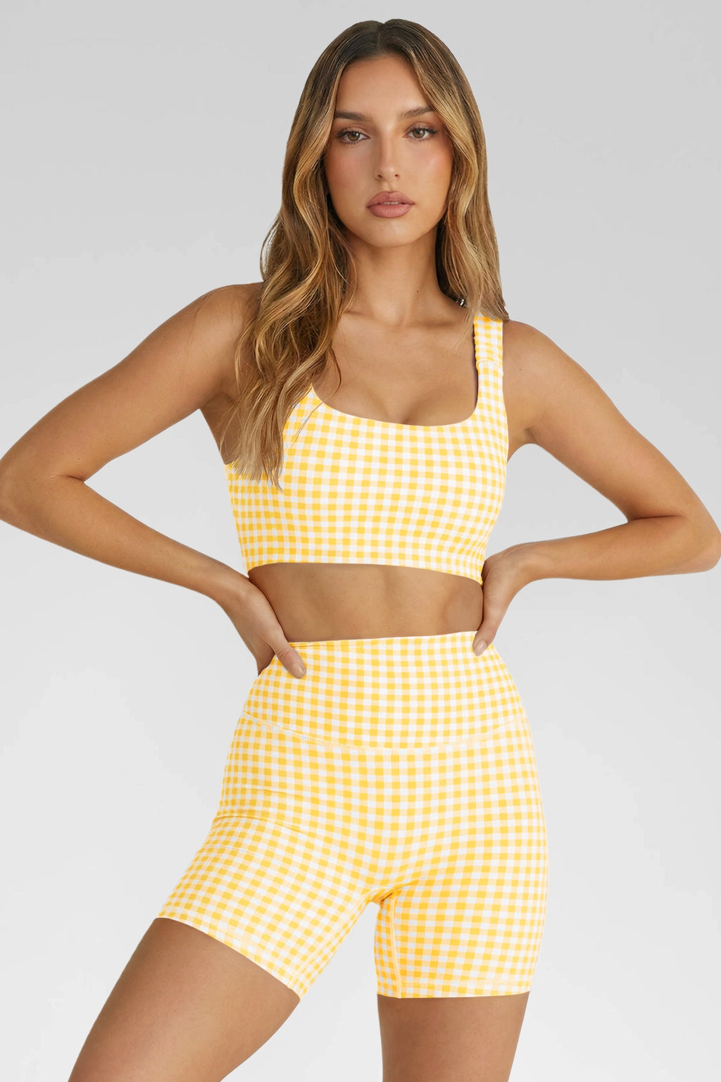 Aoysky Womens Yellow Gingham Workout Set