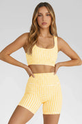 Aoysky Womens Yellow Gingham Workout Set