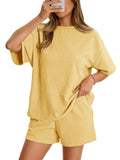 Aoysky Womens Yellow Waffle Knit Short Set