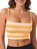 Aoysky Womens Yellow Striped Square Neck Bra