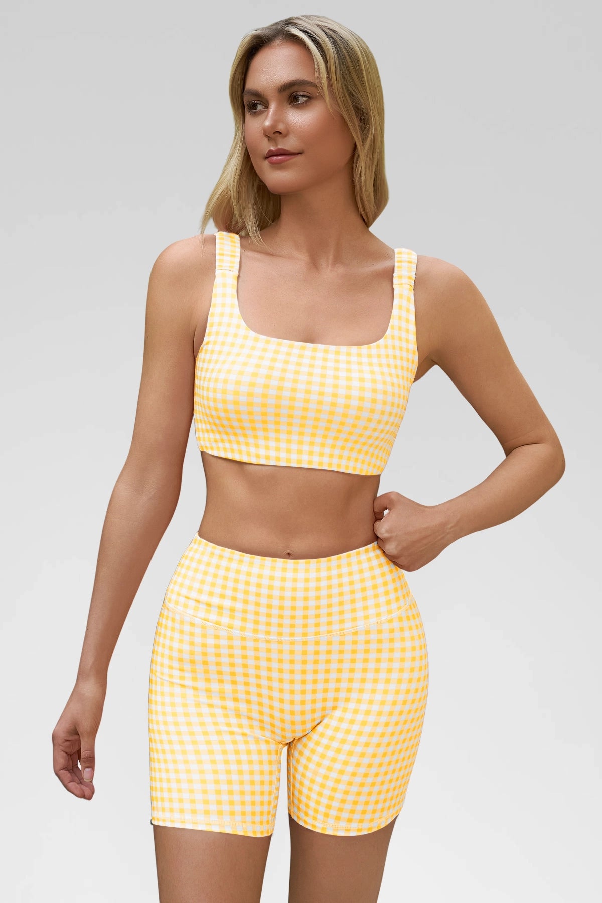 Aoysky Womens Yellow Gingham Workout Set