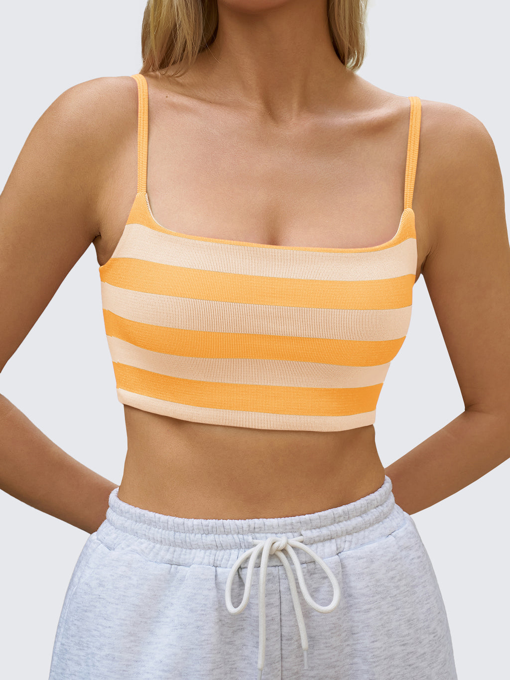Aoysky Womens Yellow Striped Square Neck Bra