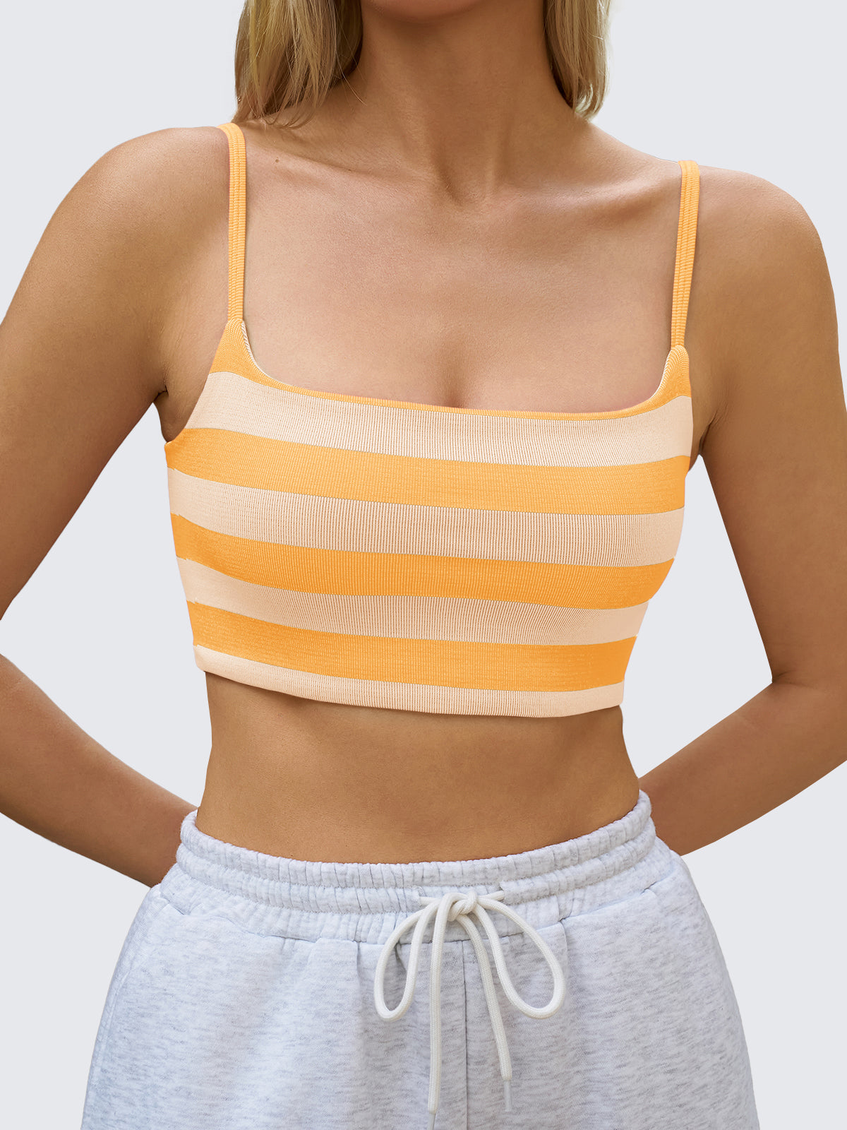Aoysky Womens Yellow Striped Square Neck Bra