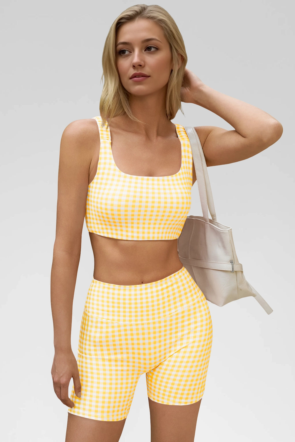 Aoysky Womens Yellow Gingham Workout Set