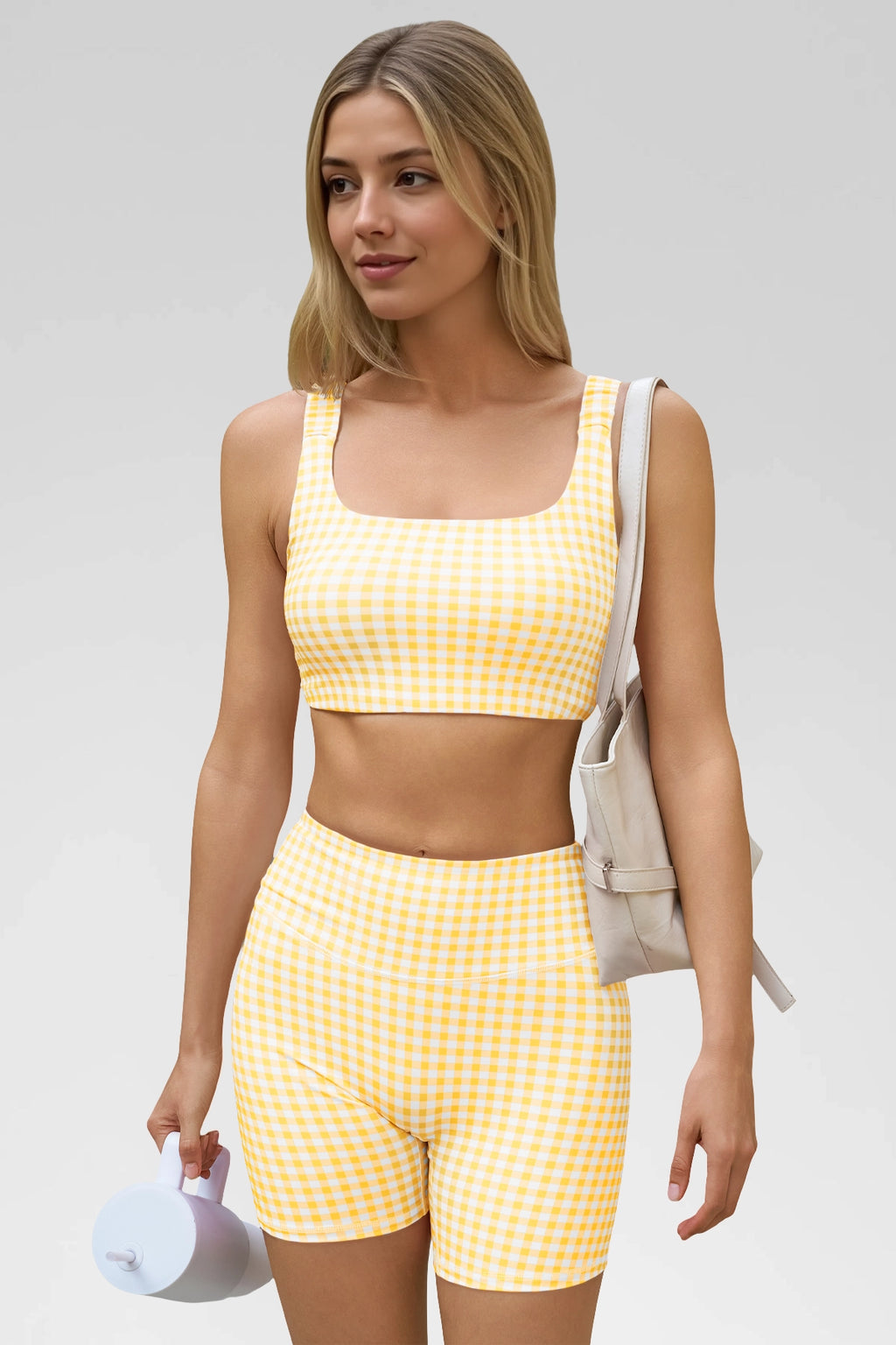 Aoysky Womens Yellow Gingham Workout Set