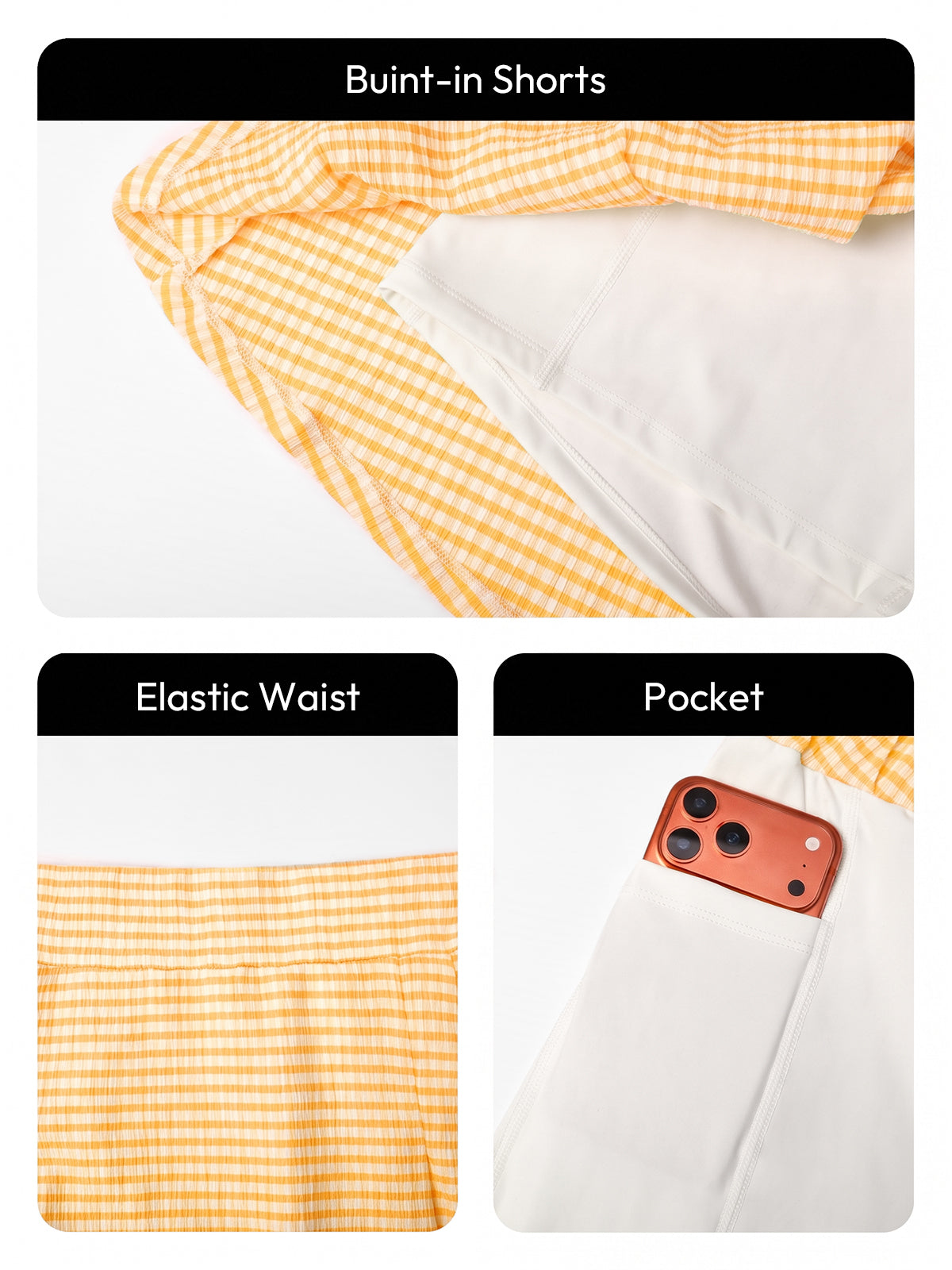 Aoysky Womens Yellow Plaid Tennis Skort